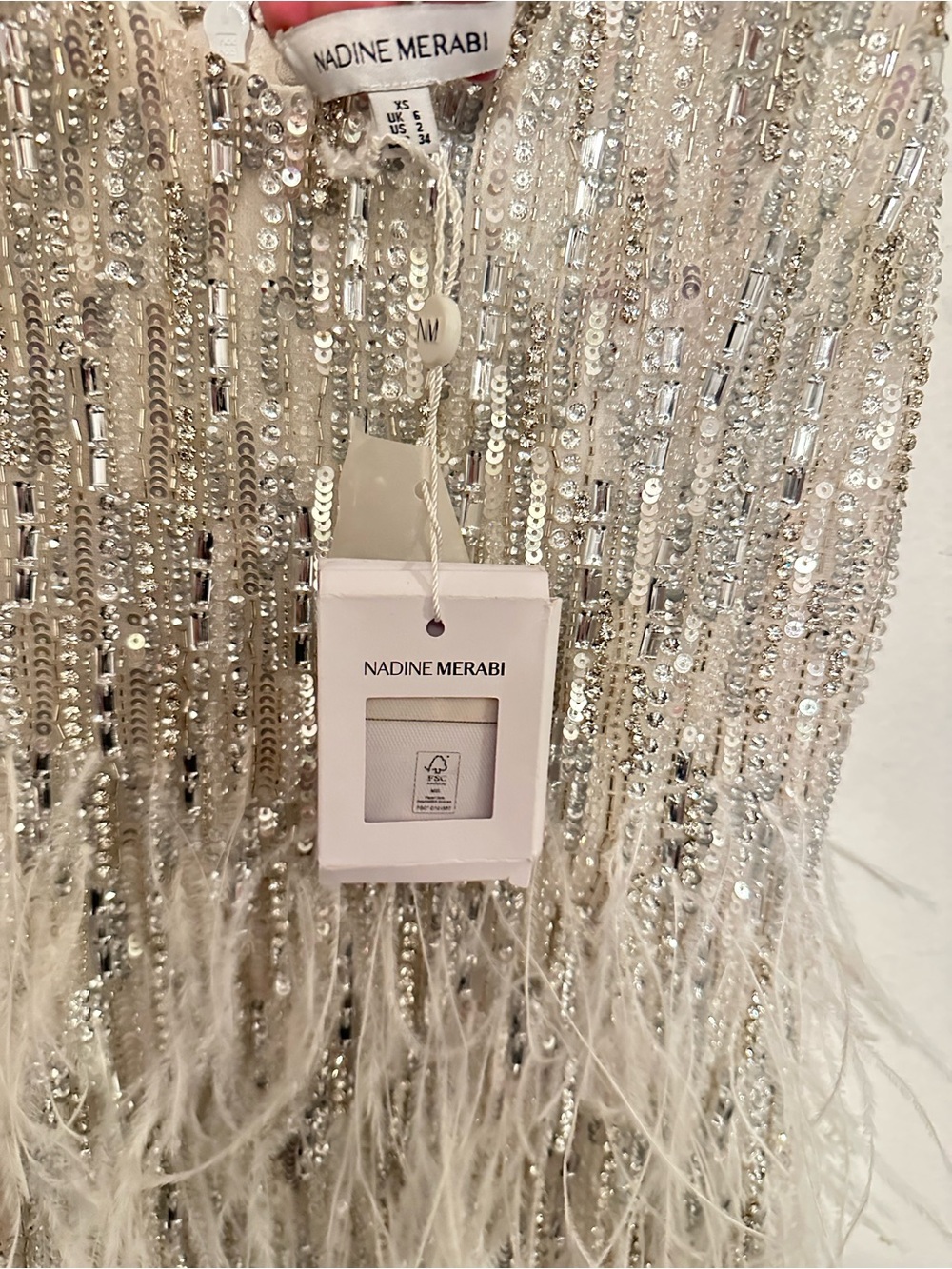NADINE MERABI, Sadie Silver Dress Silver Fringe Crystal Mini Dress - Picture 5 of 8